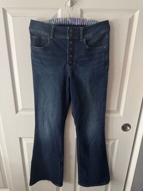 Women's Dark Blue High-Rise Button-Fly Flare Jeans